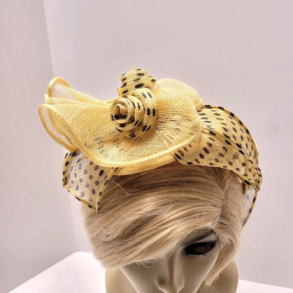 Yellow Polka Dot Headband Fascinator Hair Accessory Wedding Hair Accessory - Picture 13 of 16
